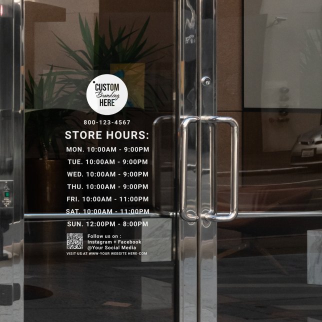 Autocollant Pour Fenêtre Code QR du logo des heures d'ouverture de l'entrep (store opening hours window cling decal)