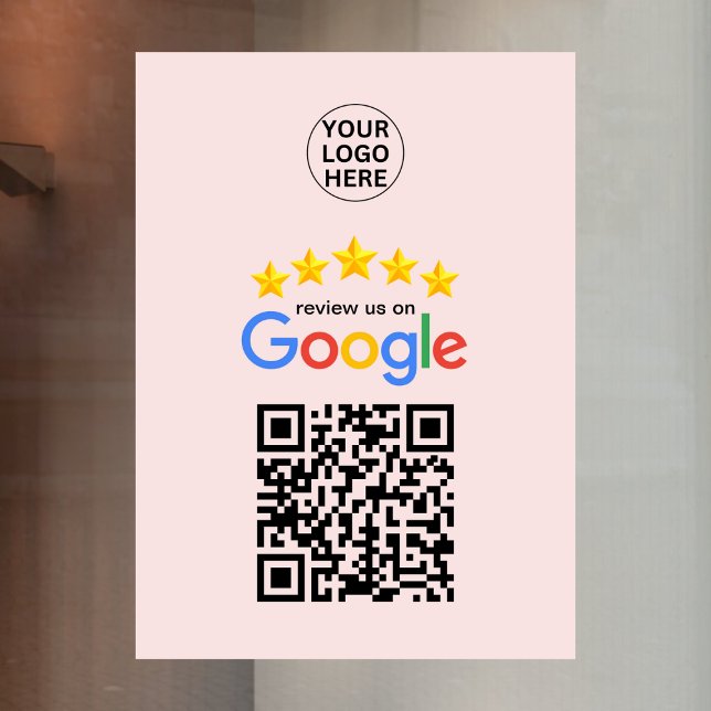 Autocollant Pour Fenêtre Code QR Google Review Business 5 étoiles Rose Pâle (Créateur téléchargé)