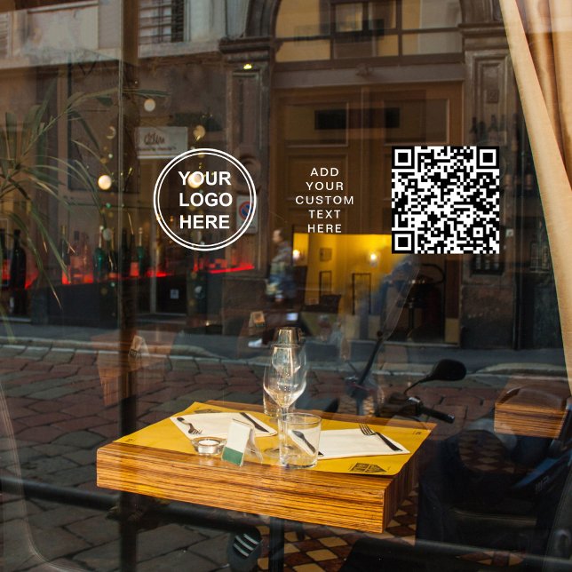 Autocollant Pour Fenêtre Code QR Logo d'entreprise Lettre Blanche Horizonta (Business Logo QR Code White Lettering Horizontal Window Cling)
