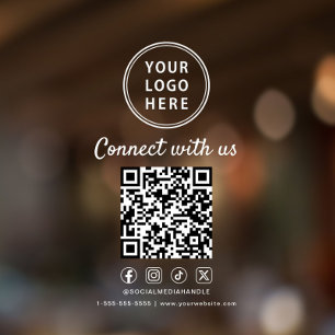 Autocollant Pour Fenêtre Code QR Logo d'entreprise Réseaux Sociaux Blanc
