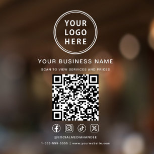 Autocollant Pour Fenêtre Code QR Logo d'entreprise Réseaux Sociaux Texte Bl