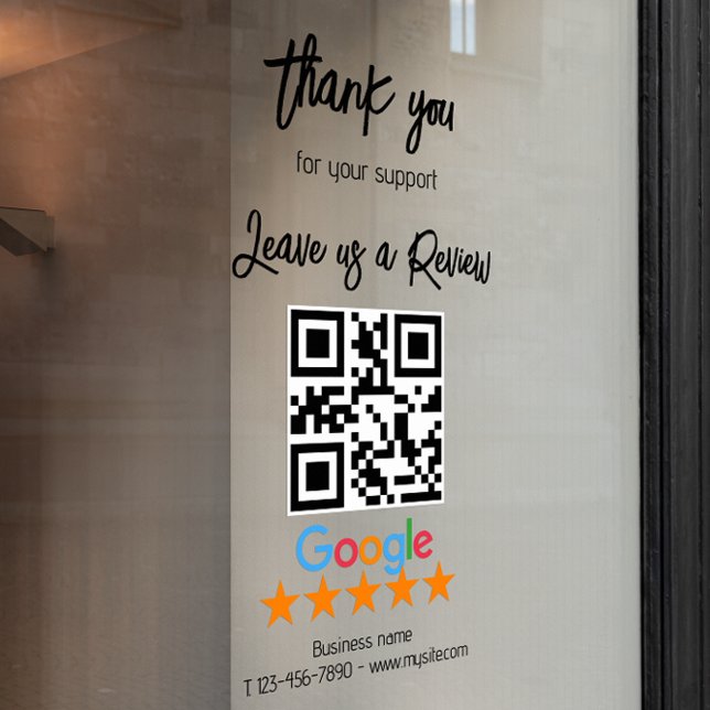 Autocollant Pour Fenêtre Code QR noir de Google Avis sur mon entreprise (Google Review My Business Black Qr Code Window Cling)