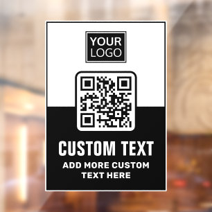 Autocollant Pour Fenêtre Code QR noir et blanc, logo et texte personnalisé