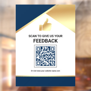 Autocollant Pour Fenêtre Code QR Or Avis de Réaction Client Bleu Marine