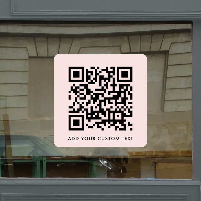 Autocollant Pour Fenêtre Code QR | Scan Me Custom Text Blush Pink Feminine (Versatile editable window cling template with interactive QR code for business or personal use.)