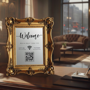 Autocollant Pour Fenêtre Code QR scannable de bienvenue en écriture élégant