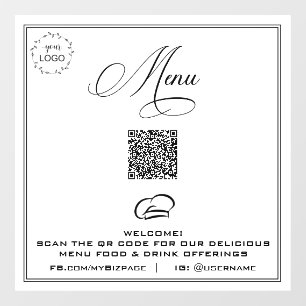 Autocollant Pour Fenêtre *~* Code QR Simple WHITE LOGO MENU Clôture de fen