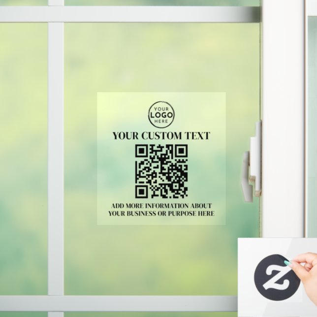 Autocollant Pour Fenêtre Code QR texte noir et blanc avec logo d'entreprise (Maison)