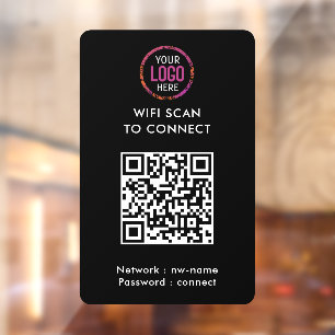 Autocollant Pour Fenêtre Code QR Wifi   Logo Entreprise Noir Scannez pour v