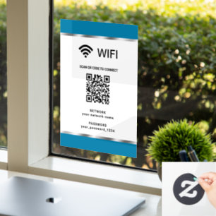Autocollant Pour Fenêtre Code QR Wifi Réseau et Mot de Passe Argent Bleu
