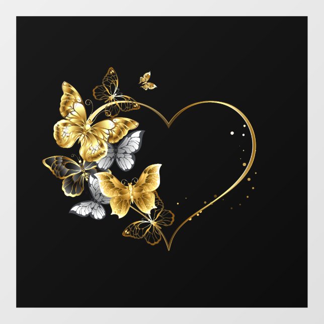 Autocollant Pour Fenêtre Coeur aux papillons d'or (Feuille)