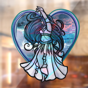 Autocollant Pour Fenêtre Coeur d'amour turquoise et violet danseuse du vent