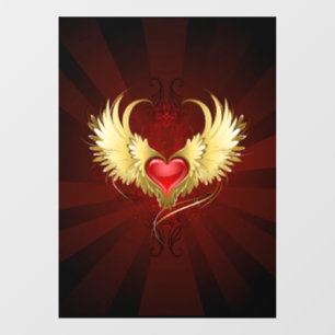 Autocollant Pour Fenêtre Coeur rouge avec ailes d'or