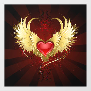 Autocollant Pour Fenêtre Coeur rouge avec ailes d'or