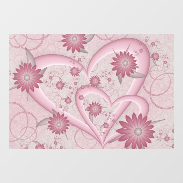 Autocollant Pour Fenêtre Coeurs et fleurs Abstraits roses Aimer l'art fract (Feuille)