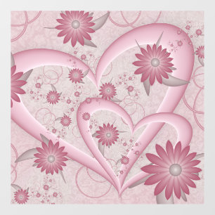 Autocollant Pour Fenêtre Cœurs et fleurs abstraits roses Amour Art fractal