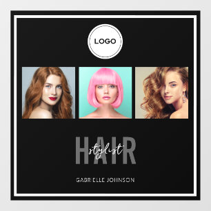 Autocollant Pour Fenêtre Coiffeur Cheveux Noirs Photo Collage Élégant Logo