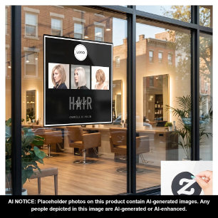 Autocollant Pour Fenêtre Coiffeur Cheveux Noirs Photo Collage Élégant Logo 