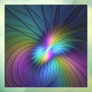 Autocollant Pour Fenêtre Coloré Avec Bleu Moderne Art Fractal Abstrait