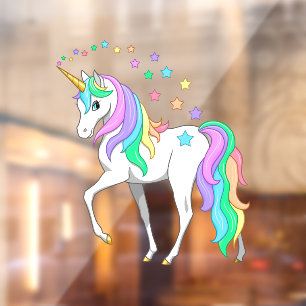 Autocollant Pour Fenêtre Colorful Rainbow Unicorn and Stars