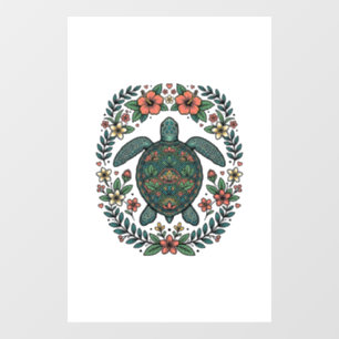 Autocollant Pour Fenêtre Conception de vecteur floral de tortue de mer vint