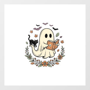 Autocollant Pour Fenêtre Conception de vecteur floral Halloween Chat fantôm