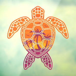 Autocollant Pour Fenêtre Conception Tropicale de la tortue de mer coucher d