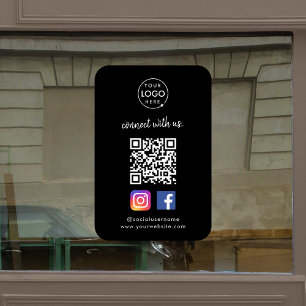 Autocollant Pour Fenêtre Connect with   Média social QR Code noir