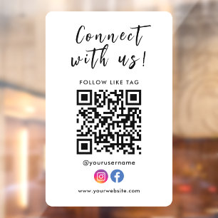 Autocollant Pour Fenêtre Connectez-vous avec nous Facebook Instagram Qr Cod