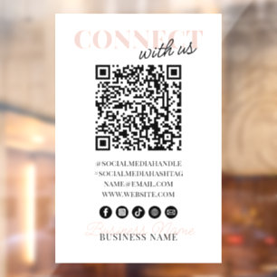 Autocollant Pour Fenêtre Connectez-vous avec nous QR Code Modern Pink Scrip
