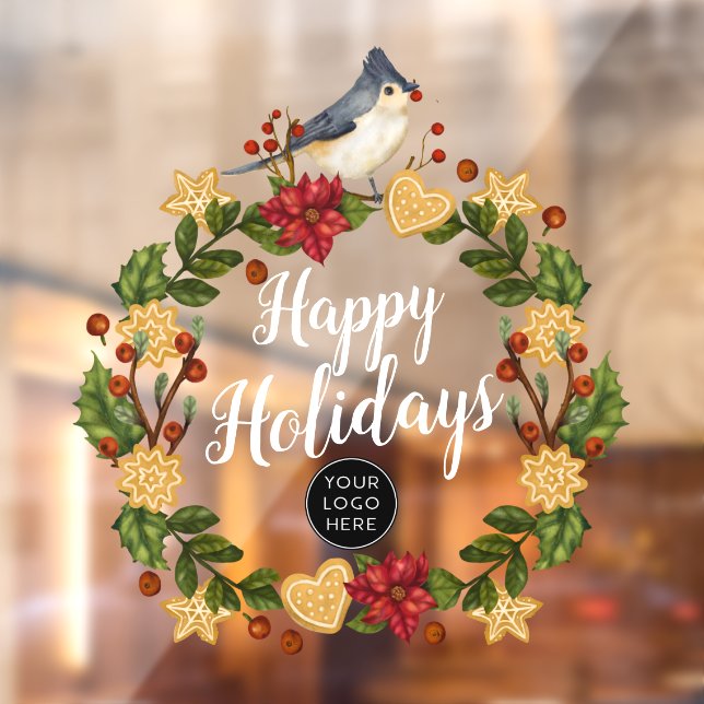 Autocollant Pour Fenêtre Cookies d'oiseaux Holly Logo d'affaires Happy Holi (Feuille 2)