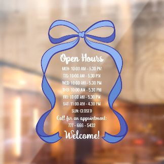 Autocollant Pour Fenêtre Coquette Blue Bow Small Business Open Hours