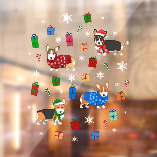 Autocollant Pour Fenêtre Corgis de Noël mignons en Casquette et pulls