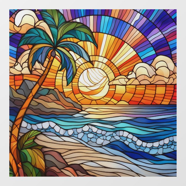 Autocollant Pour Fenêtre Coucher de soleil tropical sur la plage vitraux (Feuille)
