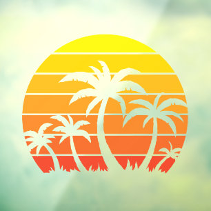 Autocollant Pour Fenêtre Coucher De Soleil Vintage Rétro Et Palmiers