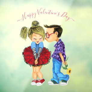 Autocollant Pour Fenêtre Couple romantique mignon Valentine's Day Cling