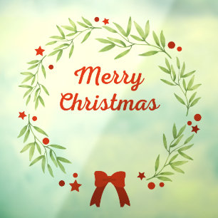 Autocollant Pour Fenêtre Couronne de Noël élégante et étoiles