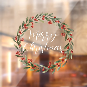 Autocollant Pour Fenêtre Couronne de texte manuscrit Joyeux Noël 