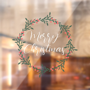 Autocollant Pour Fenêtre Couronne de texte manuscrit Joyeux Noël Autocollan