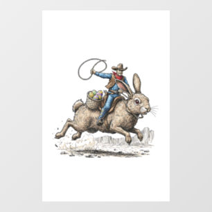 Autocollant Pour Fenêtre Cowboy chevauchant le lapin de Pâques Western Howd