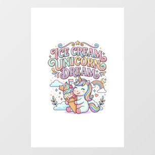 Autocollant Pour Fenêtre Crème Glacée Licorne Rêve de Licorne Typographie D