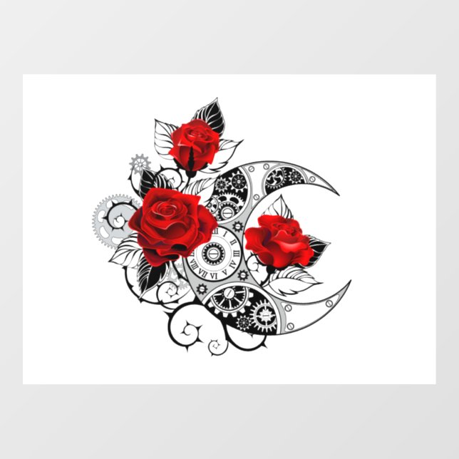 Autocollant Pour Fenêtre Croissant mécanique avec roses rouges (Feuille)