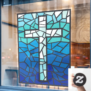 Autocollant Pour Fenêtre Croix de verre coloré bleu noir blanc