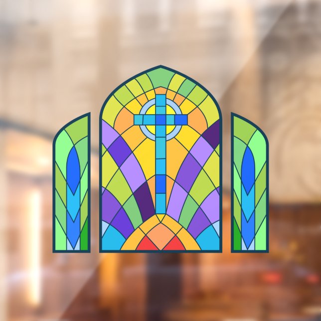 Autocollant Pour Fenêtre Croix religieuse Faux Vitrail Décoratif (Feuille 2)