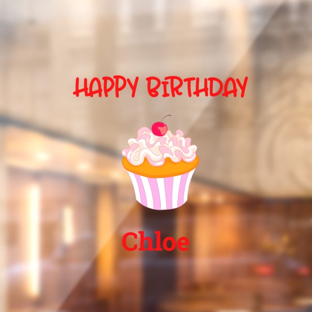 Autocollant Pour Fenêtre Cupcake Joyeux Anniversaire Personnalisé avec Nom  (Feuille 2)