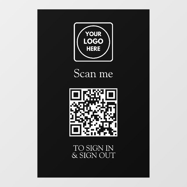 Autocollant Pour Fenêtre Custom Black QR Sign-In | Visitor & Employee  (Feuille)