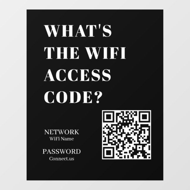 Autocollant Pour Fenêtre Custom Black WiFi QR | Network Password Display (Feuille)