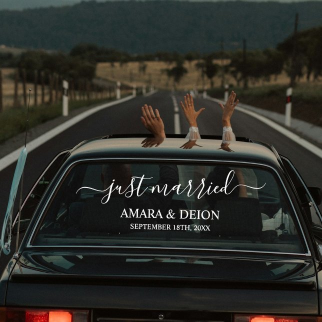 Autocollant Pour Fenêtre Custom Elegant Just Married Car Wedding Banner  (Custom Elegant Just Married Car Wedding Banner Window Cling)