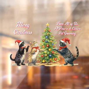 Autocollant Pour Fenêtre Customisez les chats de Noël autour de l'arbre de 