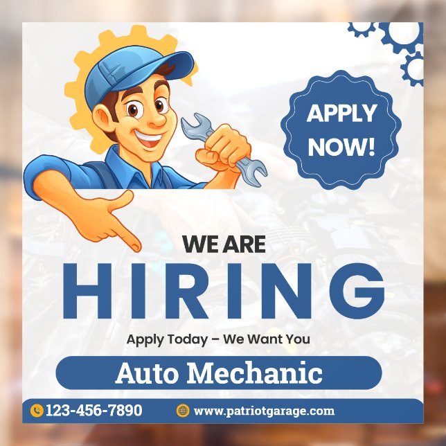 Autocollant Pour Fenêtre Customize Generic Now Hiring Auto Mechanic  (Feuille 2)